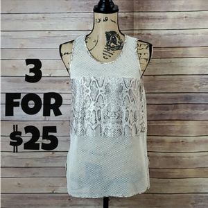 White Tan Faux Snakeskin Netted High Low Top